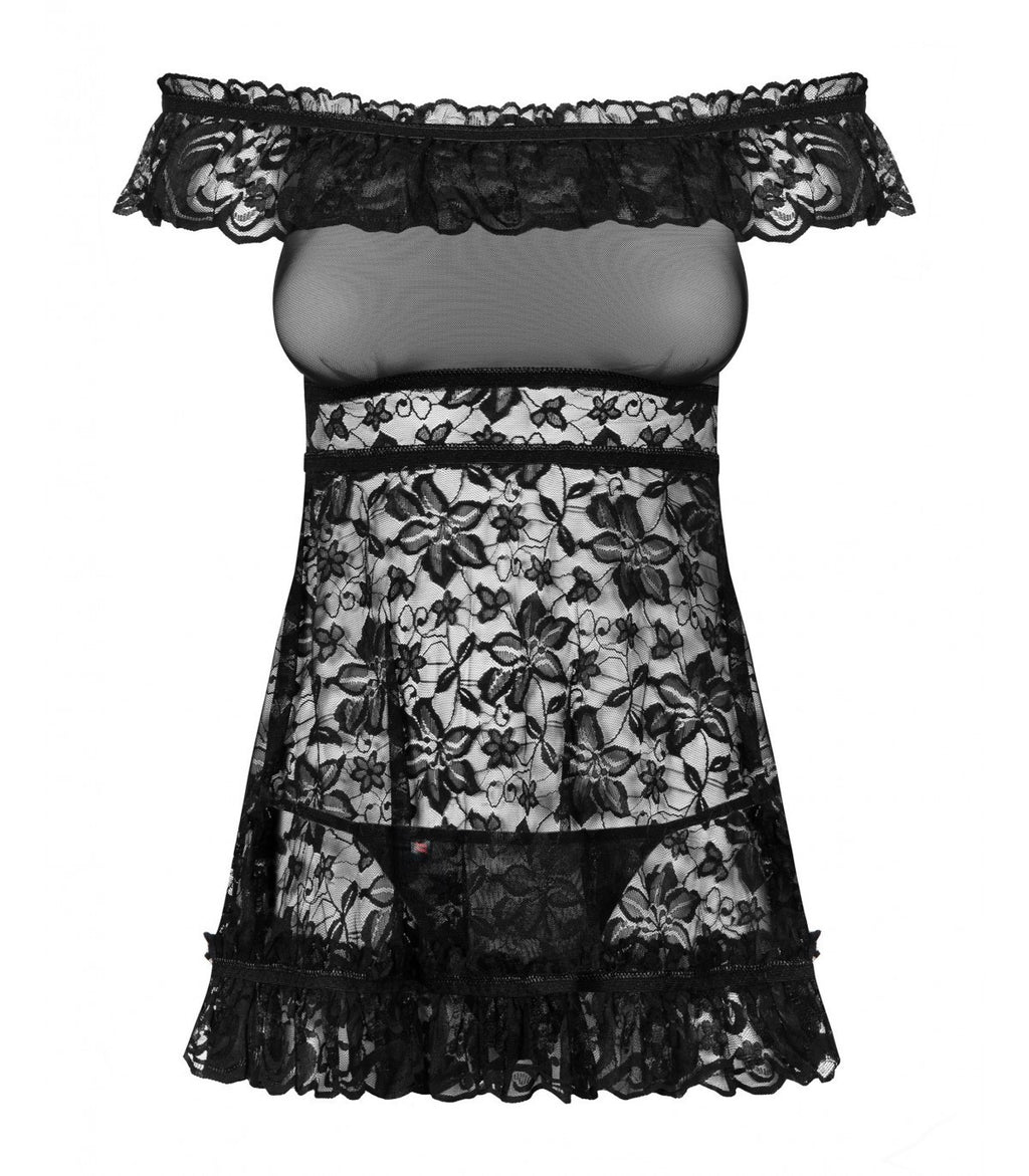CAMISETA Y TANGA FLORES NEGROS S/M