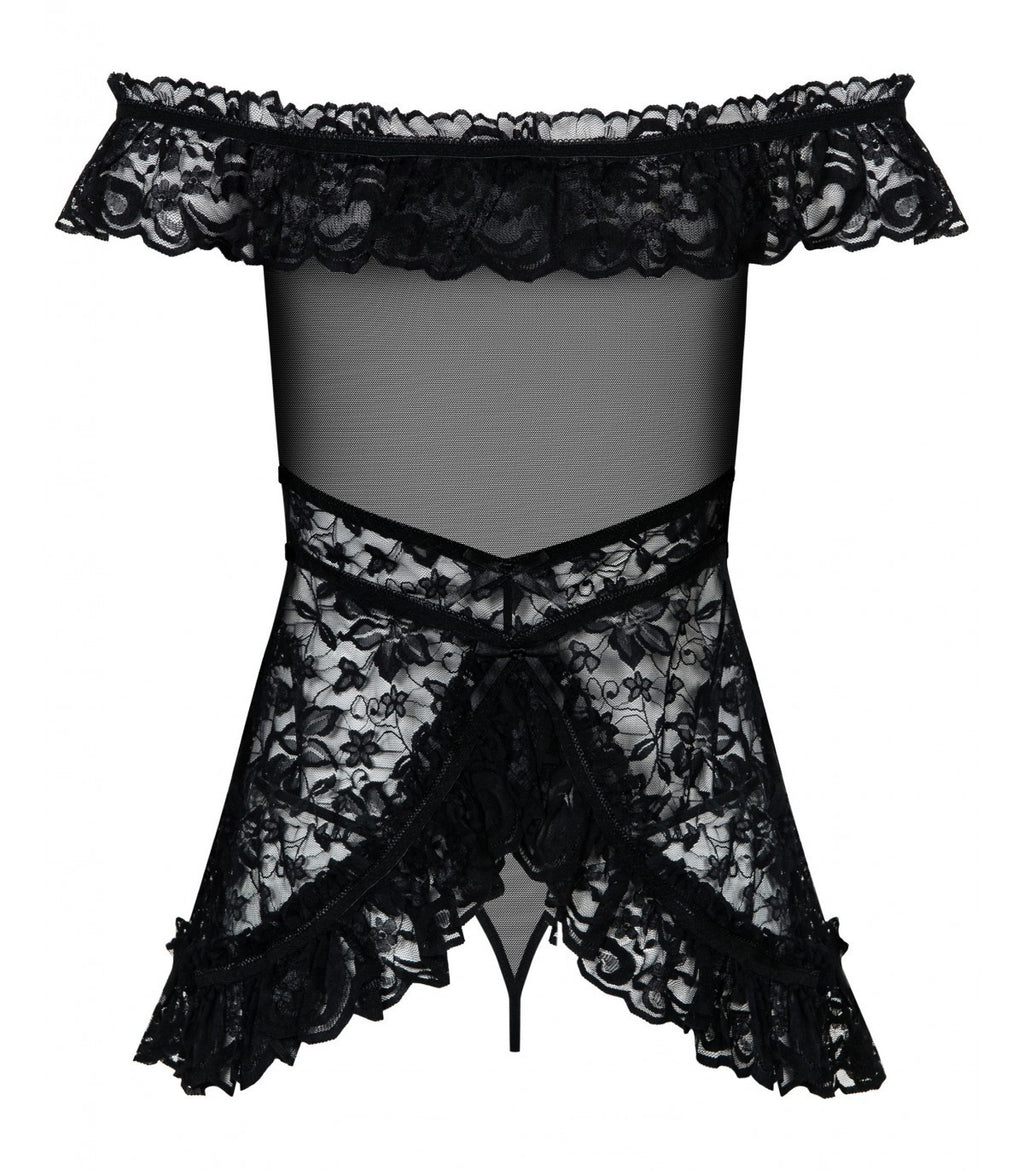 CAMISETA Y TANGA FLORES NEGROS S/M