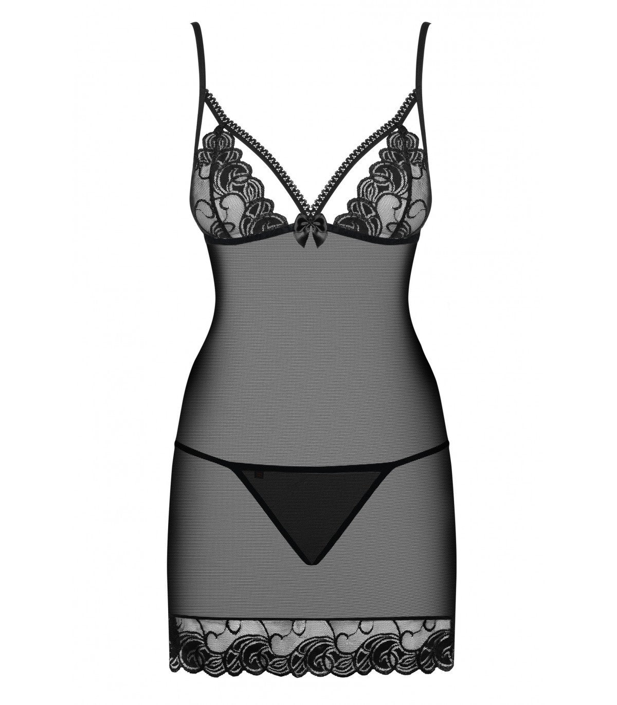 WONDERIA CAMISÓN Y TANGA NEGROS L/XL