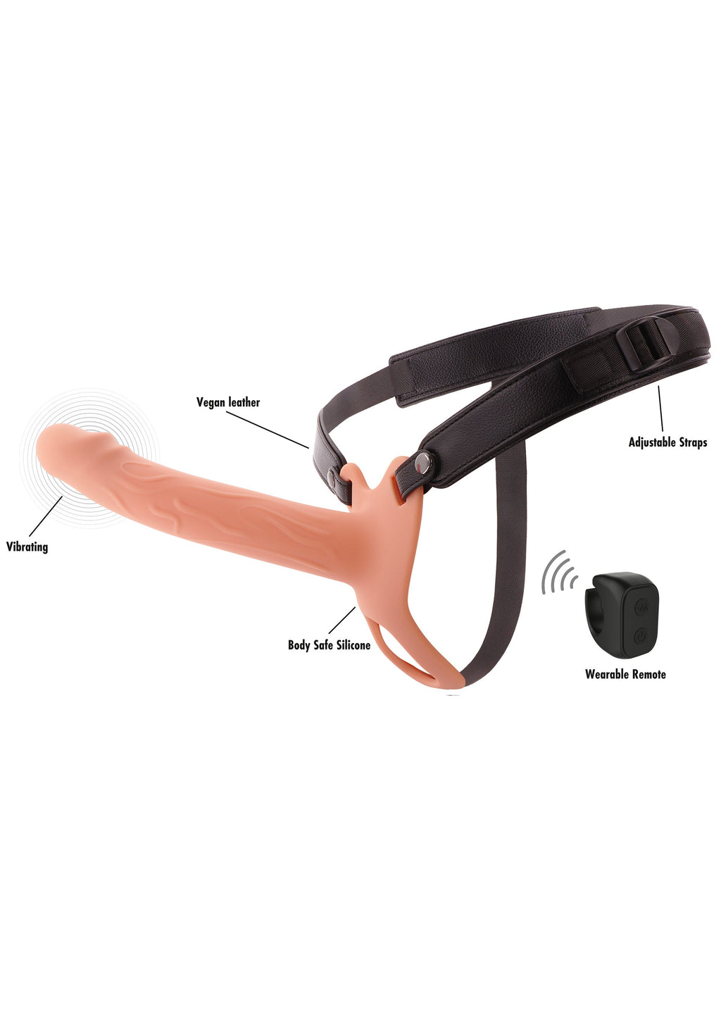 Strapon vibrador con forma de pene hueco de silicona, 20 cm, piel