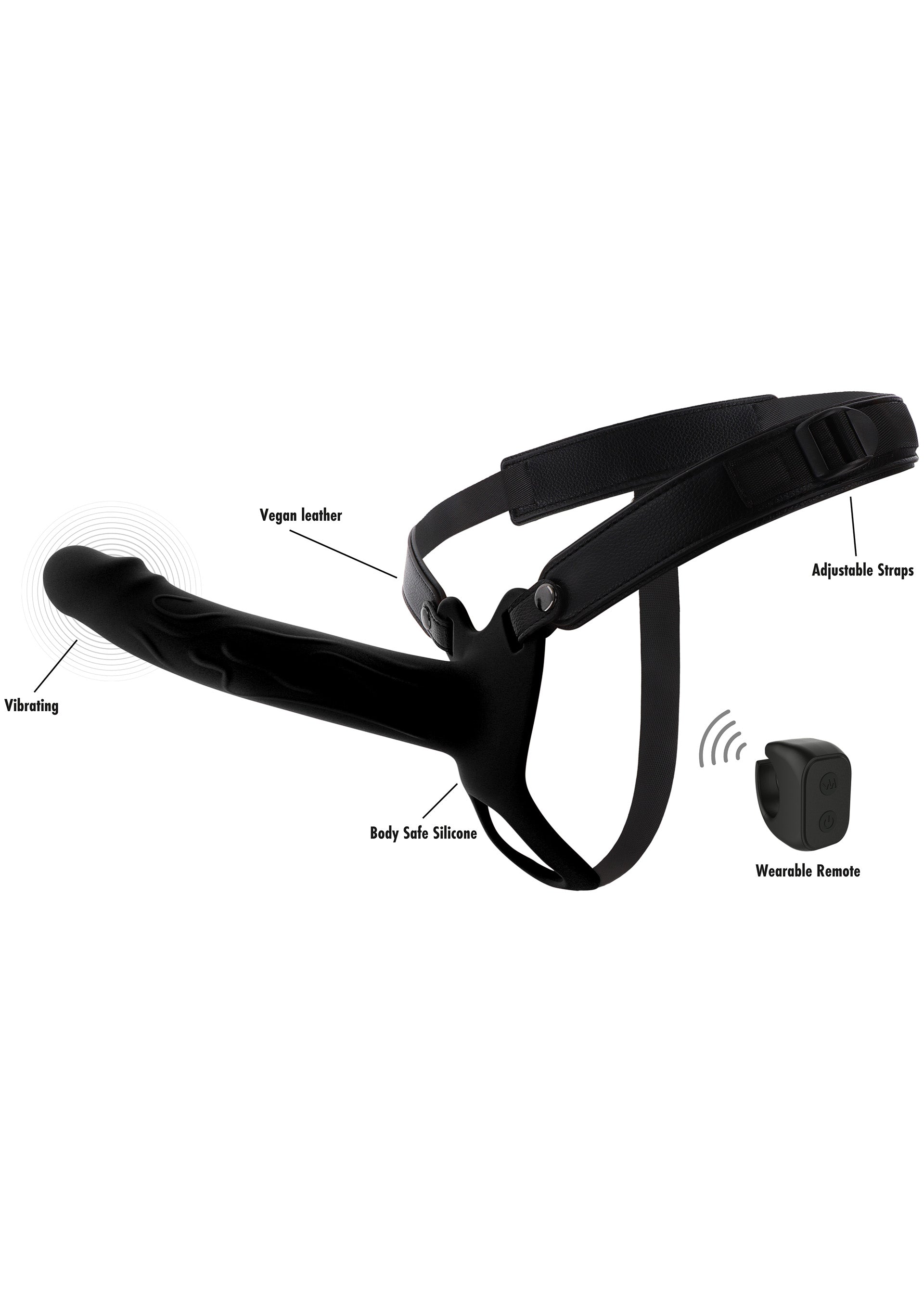 Arnés vibrador con forma de pene hueco de silicona, 20 cm, negro