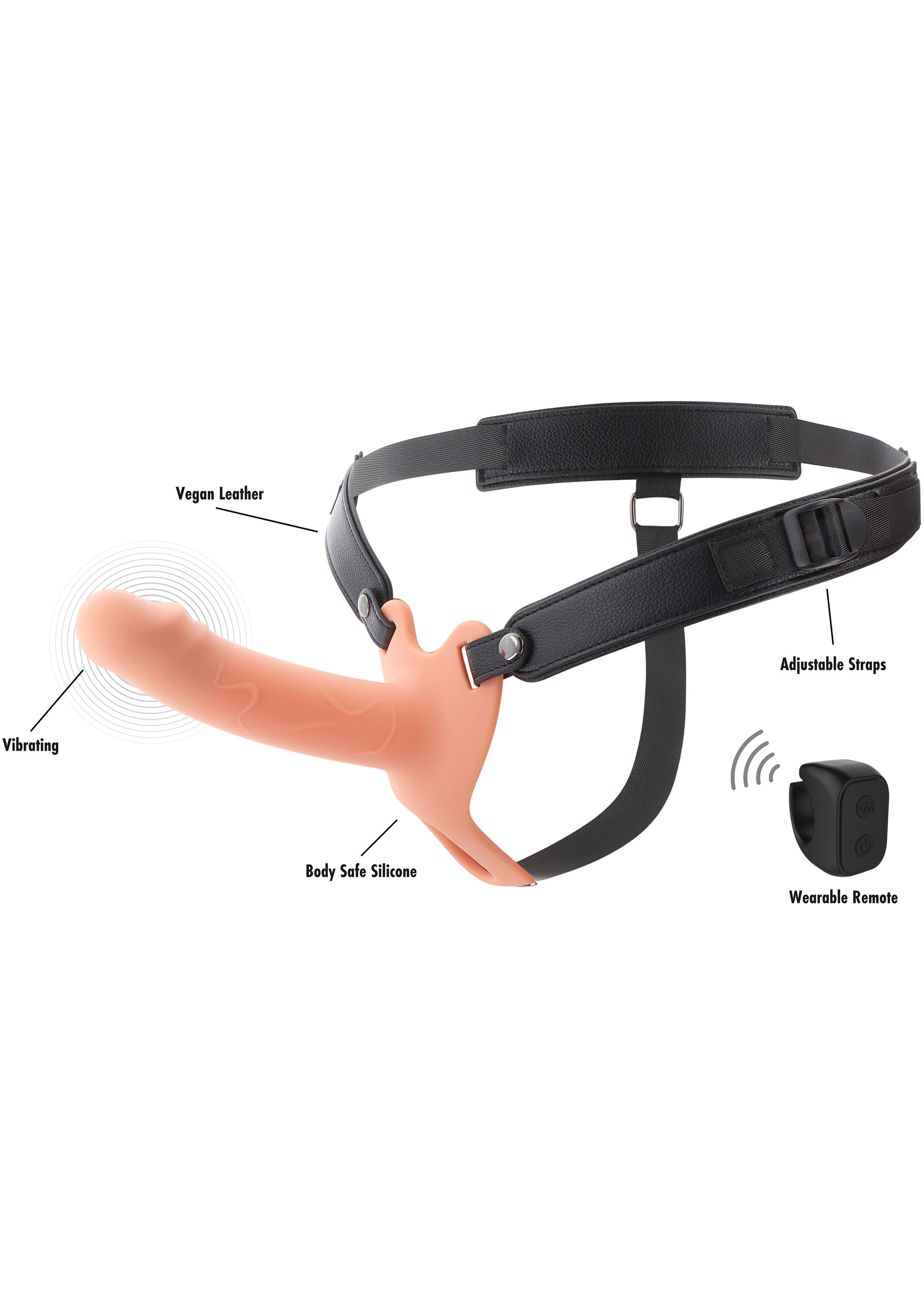 Strapon vibrador de silicona de 16 cm con forma de pene hueco