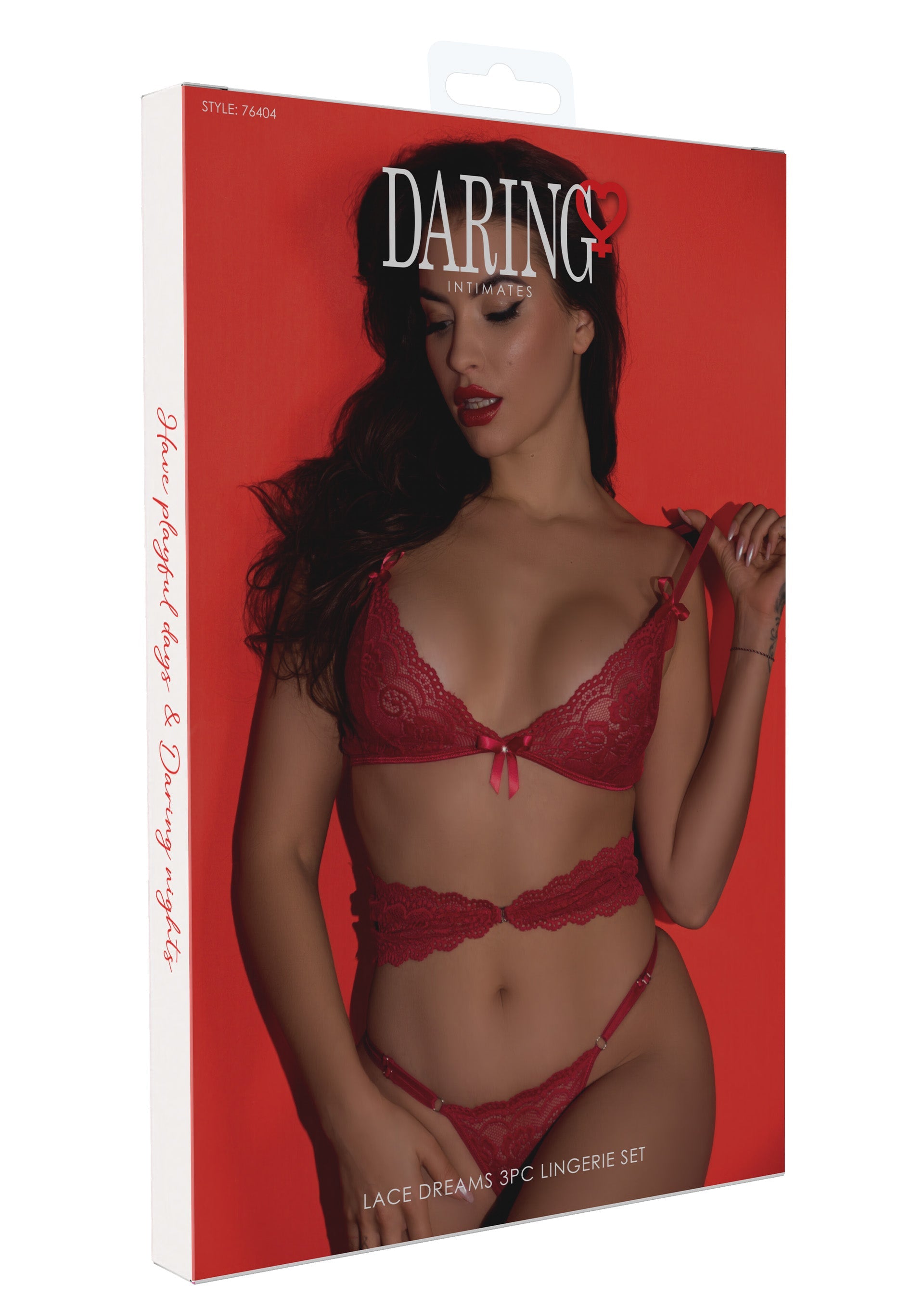 Conjunto de lencería de 3 piezas Lace Dreams rojo