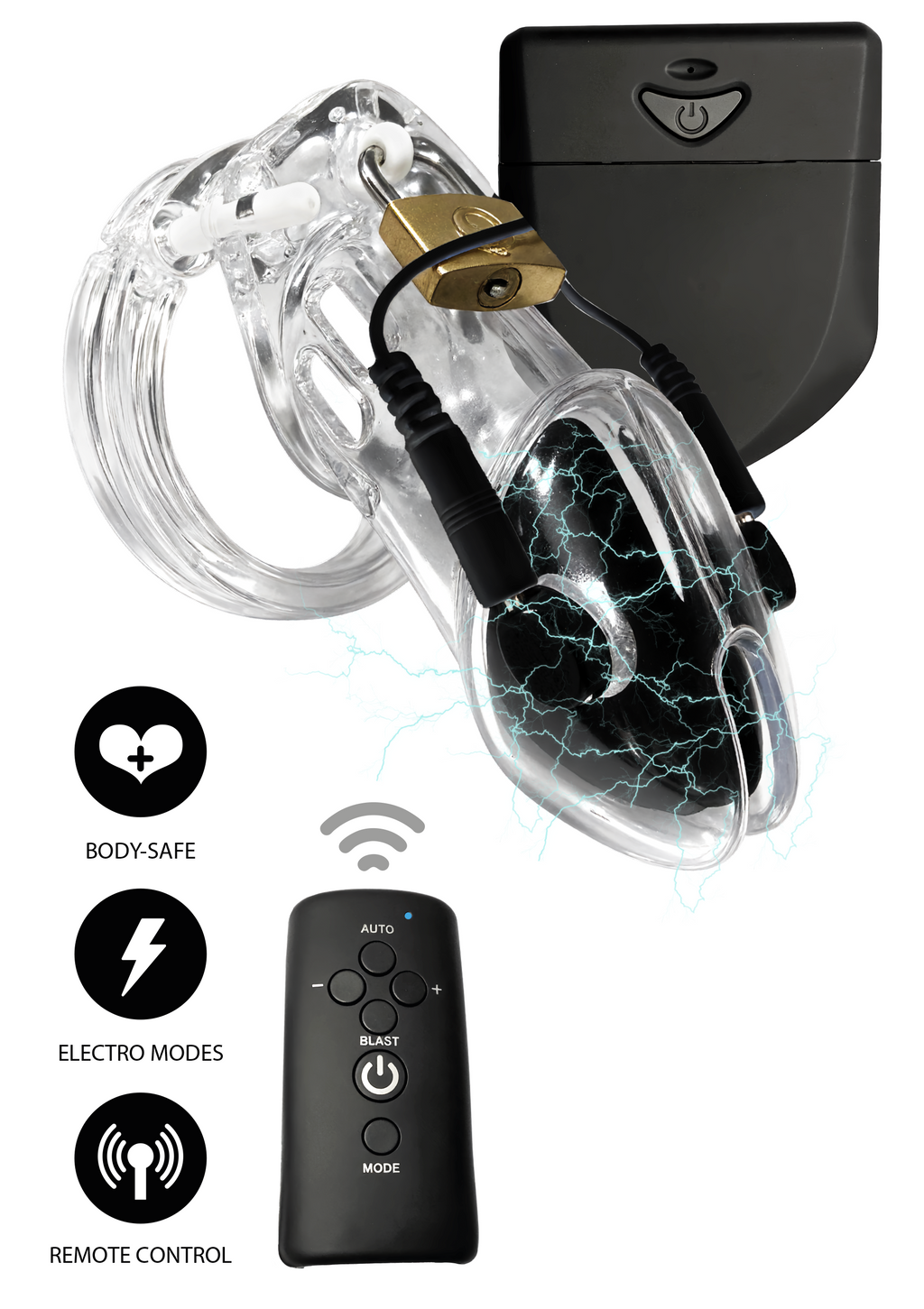 Jaula de castidad eléctrica transparente