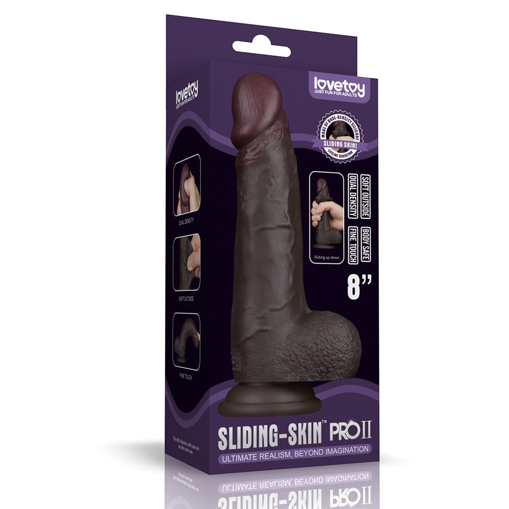 Dildo de silicona de doble capa Sliding Skin Pro II de 8 pulgadas (negro)
