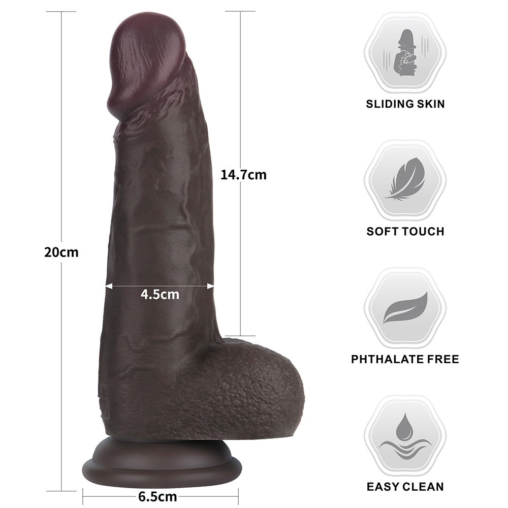 Dildo de silicona de doble capa Sliding Skin Pro II de 8 pulgadas (negro)